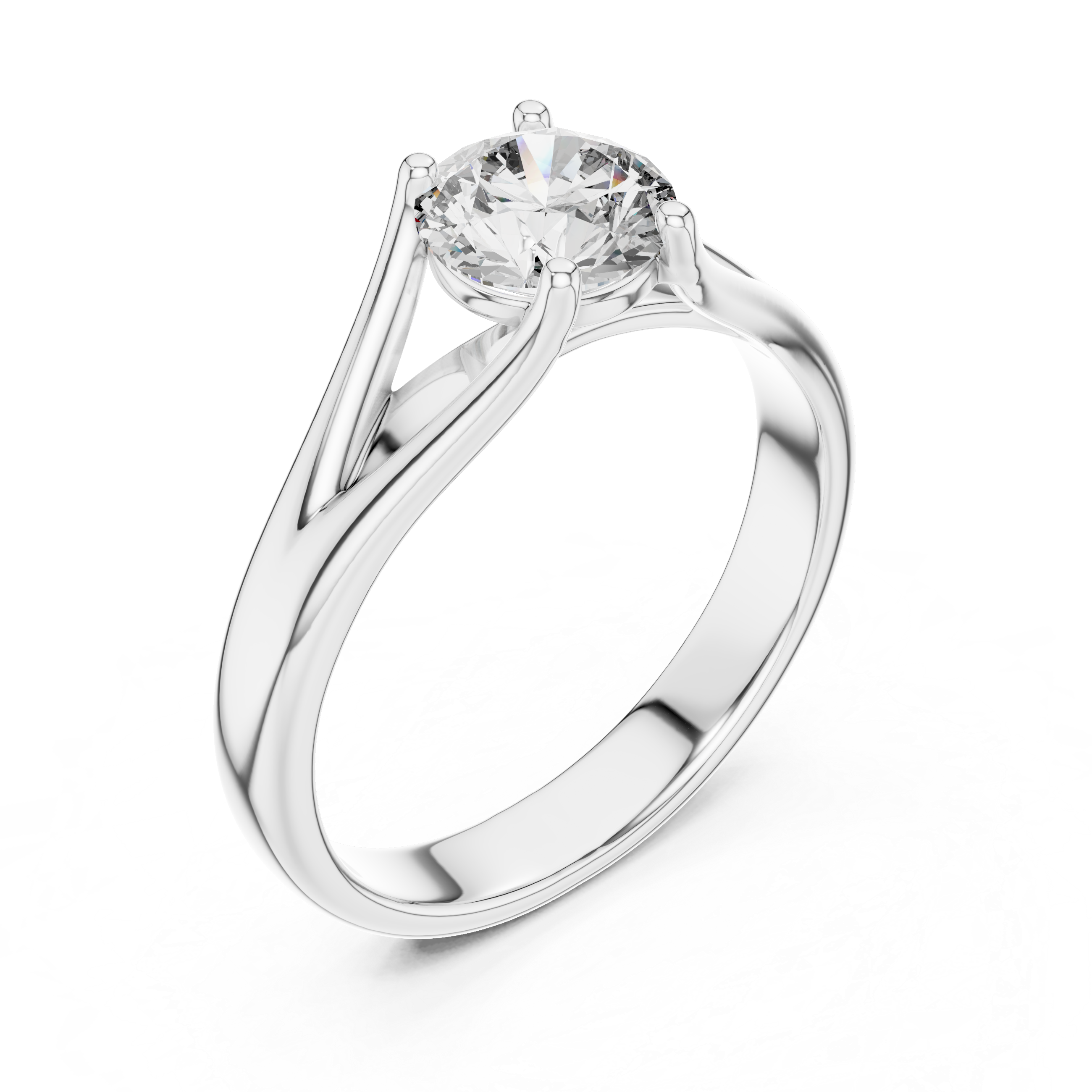 Elegant Split Shank 1-CT Round Diamond Engagement Ring in 14-KT White Gold